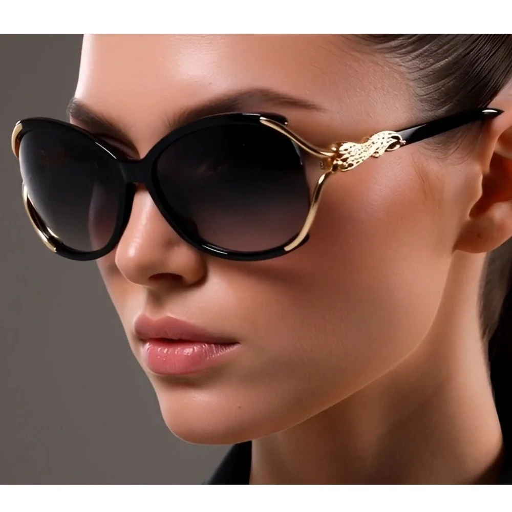 Oversized Sunglasses Women‎ Black Gold UV Protection Outoor Street Wear Female